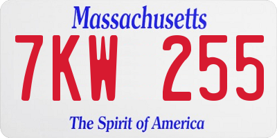MA license plate 7KW255