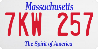 MA license plate 7KW257