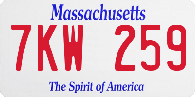 MA license plate 7KW259