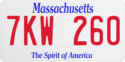 MA license plate 7KW260