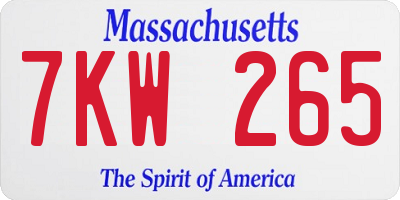 MA license plate 7KW265