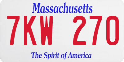 MA license plate 7KW270