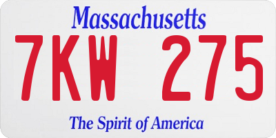 MA license plate 7KW275