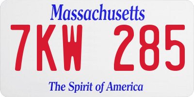 MA license plate 7KW285