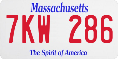 MA license plate 7KW286
