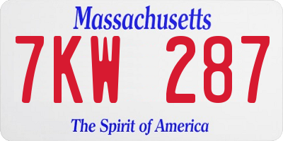 MA license plate 7KW287