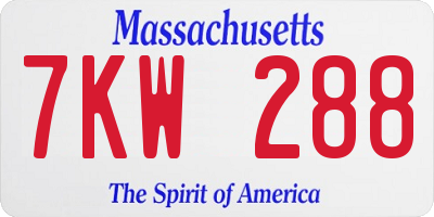 MA license plate 7KW288