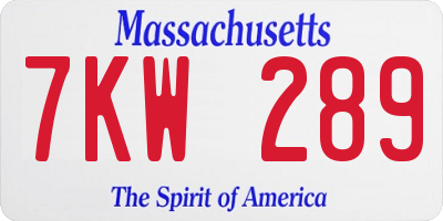 MA license plate 7KW289