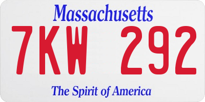 MA license plate 7KW292