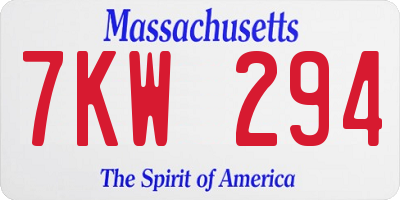 MA license plate 7KW294