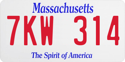 MA license plate 7KW314