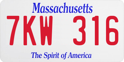 MA license plate 7KW316