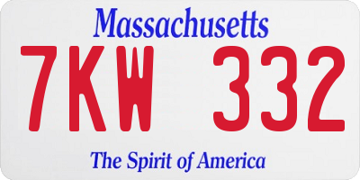 MA license plate 7KW332