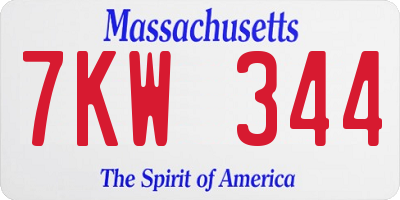 MA license plate 7KW344