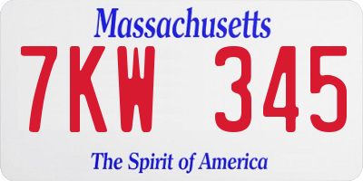 MA license plate 7KW345