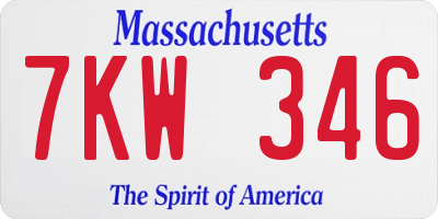 MA license plate 7KW346