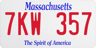 MA license plate 7KW357