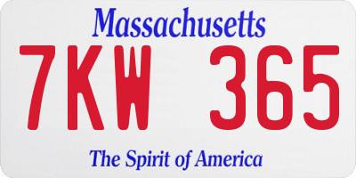 MA license plate 7KW365
