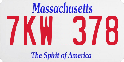 MA license plate 7KW378