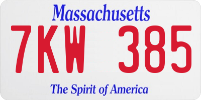 MA license plate 7KW385