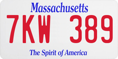 MA license plate 7KW389