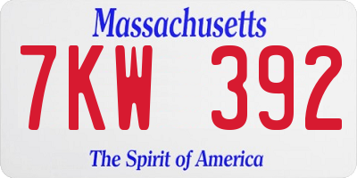 MA license plate 7KW392