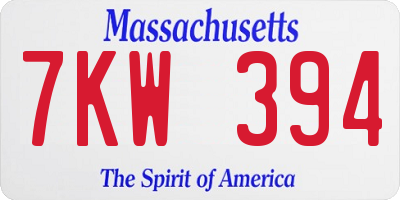 MA license plate 7KW394