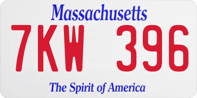MA license plate 7KW396