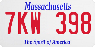 MA license plate 7KW398