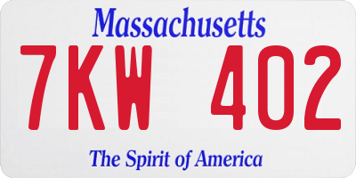 MA license plate 7KW402