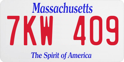 MA license plate 7KW409
