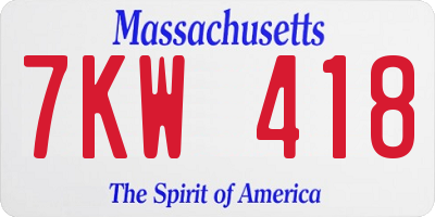 MA license plate 7KW418