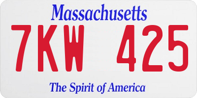 MA license plate 7KW425
