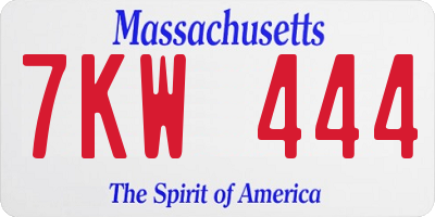MA license plate 7KW444