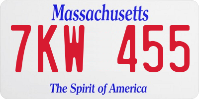 MA license plate 7KW455