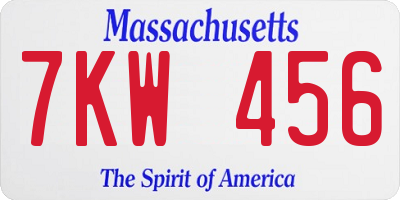 MA license plate 7KW456