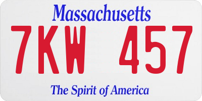 MA license plate 7KW457
