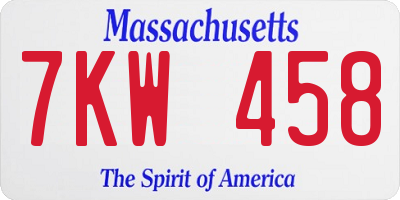 MA license plate 7KW458