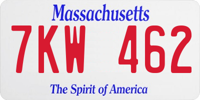 MA license plate 7KW462