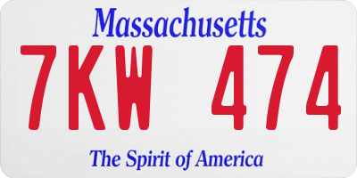 MA license plate 7KW474