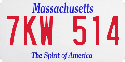 MA license plate 7KW514