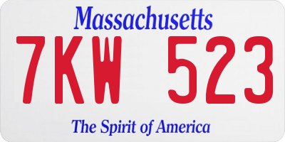 MA license plate 7KW523