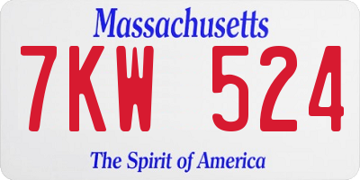 MA license plate 7KW524