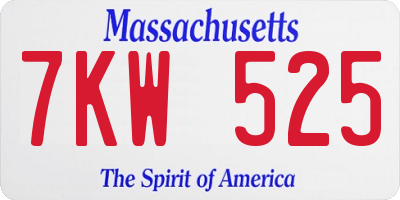 MA license plate 7KW525