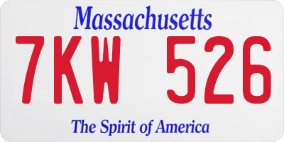MA license plate 7KW526