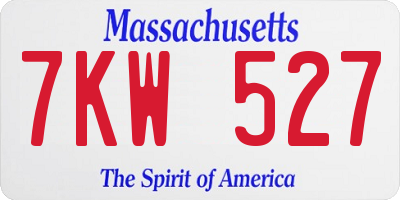 MA license plate 7KW527
