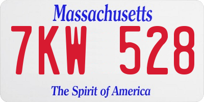 MA license plate 7KW528