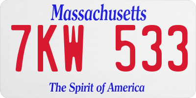MA license plate 7KW533