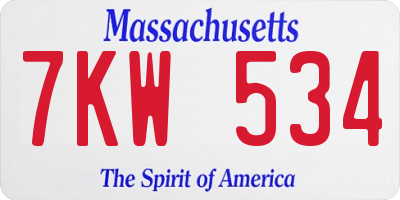 MA license plate 7KW534