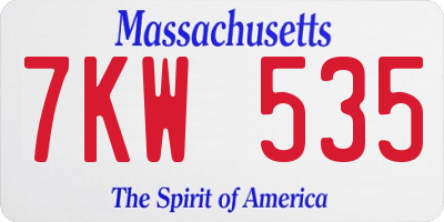 MA license plate 7KW535